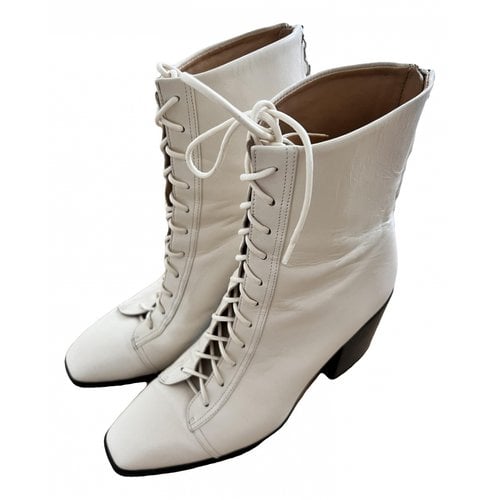 Pre-owned Aeyde Leather Lace Up Boots In White
