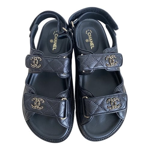 Pre-owned Chanel Dad Sandals Leather Sandal In Black