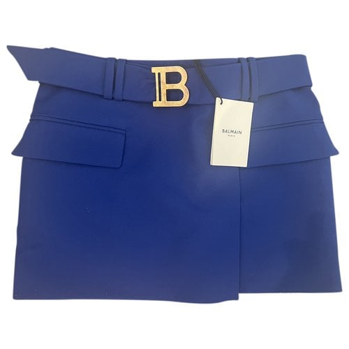 Pre-owned Balmain Wool Mini Skirt In Blue