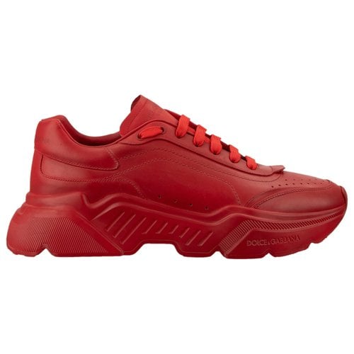 Pre-owned Dolce & Gabbana Daymaster Leather Low Trainers In Red
