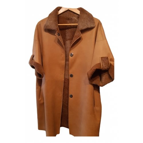 Pre-owned Manzoni 24 Leather Coat In Camel