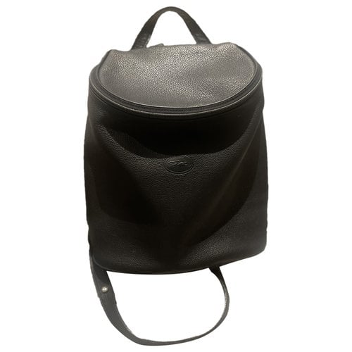 Pre-owned Longchamp Leather Backpack In Black