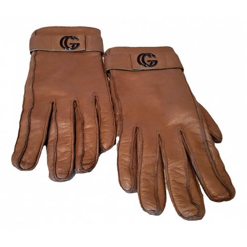 Pre-owned Gucci Leather Gloves In Camel