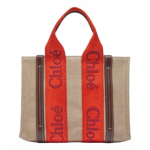 Pre-owned Chloé Woody Linen Tote In Multicolour