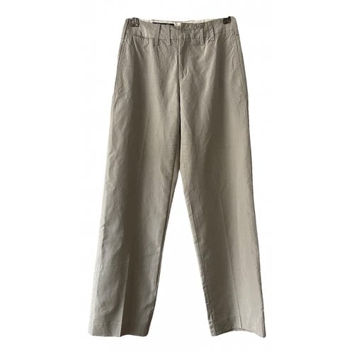 Pre-owned Gucci Silk Straight Pants In Silver