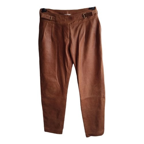 Pre-owned Celine Leather Carot Pants In Camel