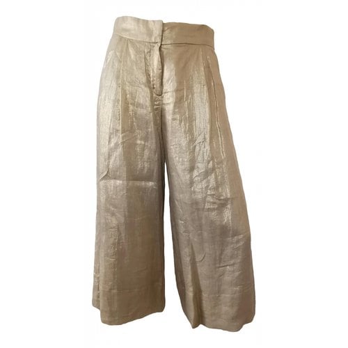 Pre-owned Max Mara Linen Straight Pants In Gold