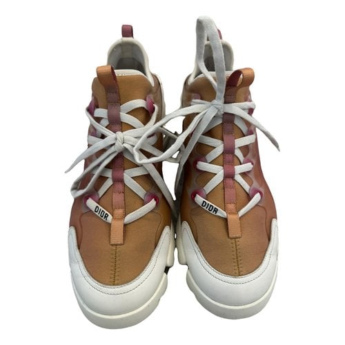 Pre-owned Dior D-connect Leather Trainers In Orange