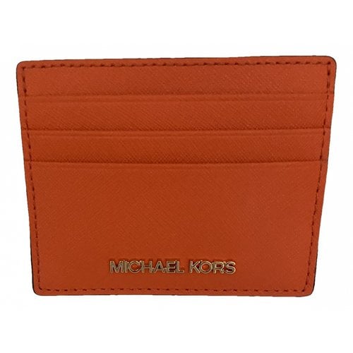 Pre-owned Michael Kors Jet Set Leather Card Wallet In Orange