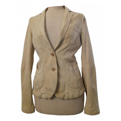 Pre-owned Hugo Boss Leather Short Vest In Beige