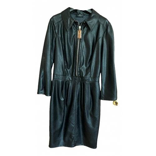 Pre-owned Elisabetta Franchi Vegan Leather Mini Dress In Black