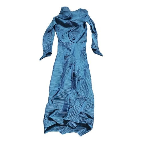 Pre-owned Issey Miyake Silk Maxi Dress In Blue