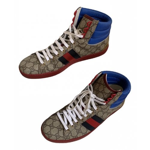 Pre-owned Gucci Leather High Trainers In Beige