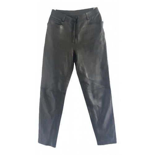 Pre-owned Versace Leather Trousers In Black