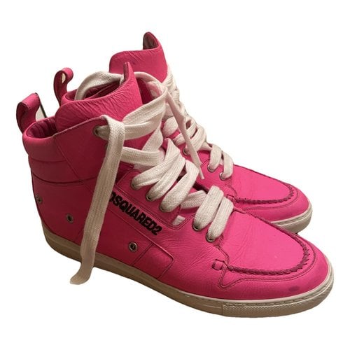 Pre-owned Dsquared2 Leather High Trainers In Pink