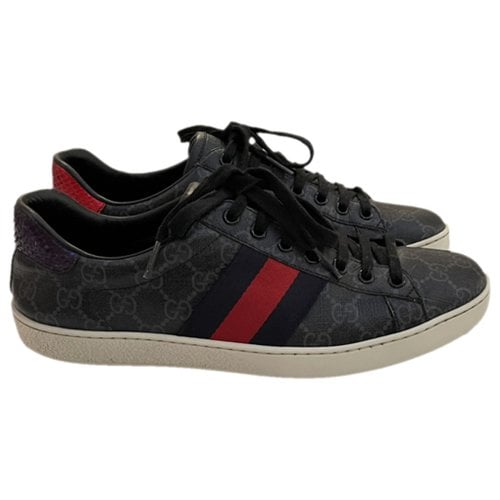 Pre-owned Gucci Leather Low Trainers In Black