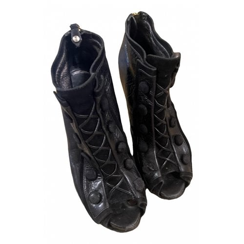 Pre-owned Trussardi Leather Western Boots In Black