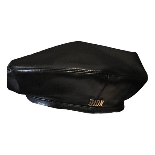 Pre-owned Dior Leather Beret In Black