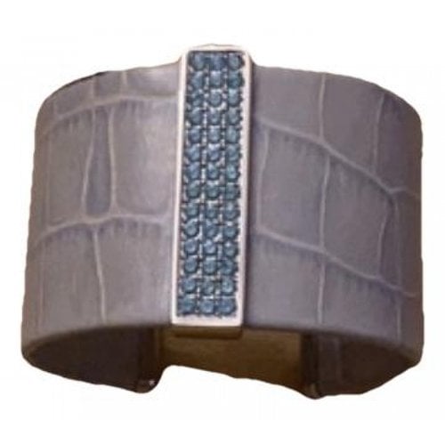 Pre-owned Swarovski Leather Bracelet In Turquoise