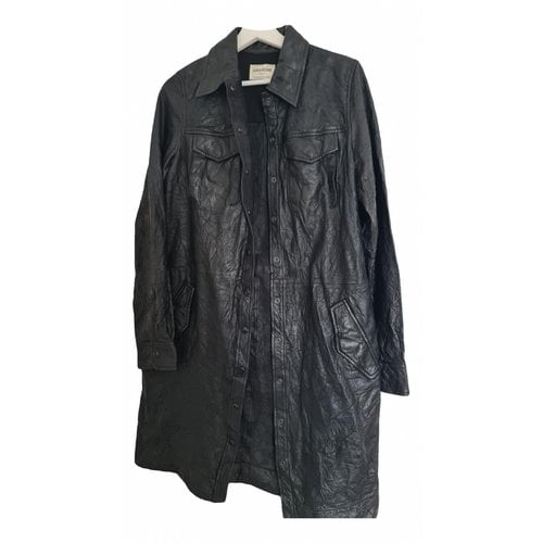 Pre-owned Zadig & Voltaire Leather Cardi Coat In Black