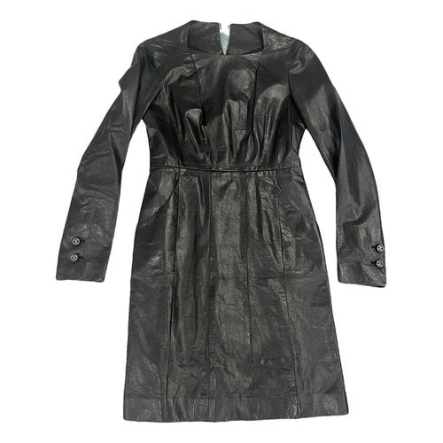 Pre-owned Chanel Leather Mid-length Dress In Black