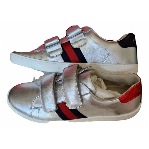 Pre-owned Gucci Leather Trainers In Silver