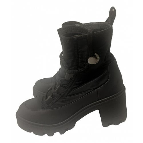 Pre-owned Moncler Cloth Biker Boots In Black