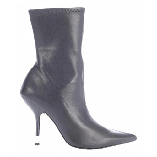 Pre-owned Calvin Klein Vegan Leather Ankle Boots In Black