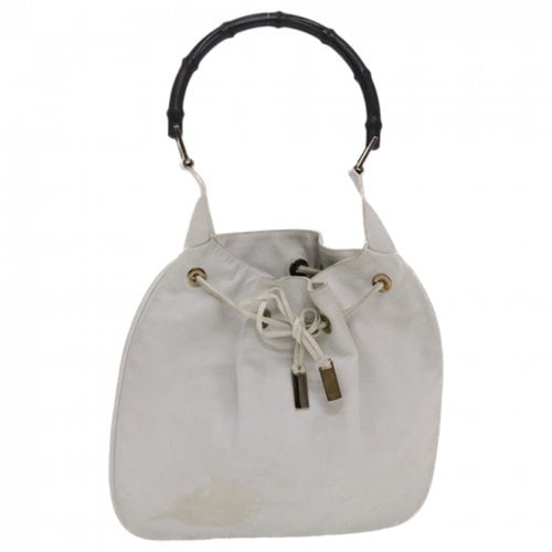 Pre-owned Gucci Bamboo Leather Handbag In White