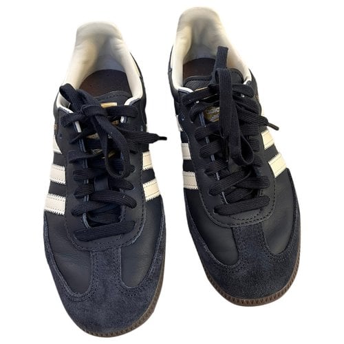 Pre-owned Adidas Originals Samba Leather Low Trainers In Navy