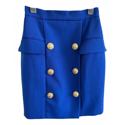 Pre-owned Balmain Wool Mini Skirt In Blue