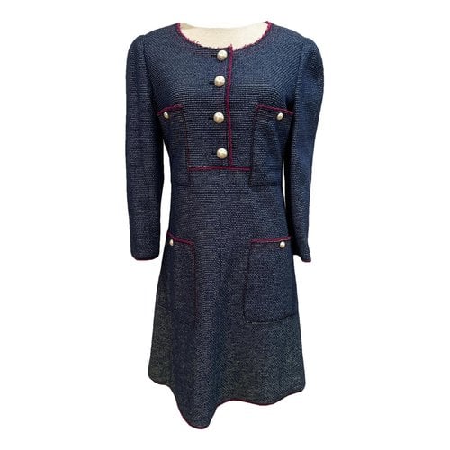 Pre-owned Chanel Tweed Mid-length Dress In Blue