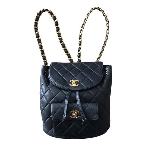 Pre-owned Chanel Duma Leather Backpack In Navy