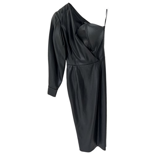 Pre-owned Anouki Leather Mid-length Dress In Black