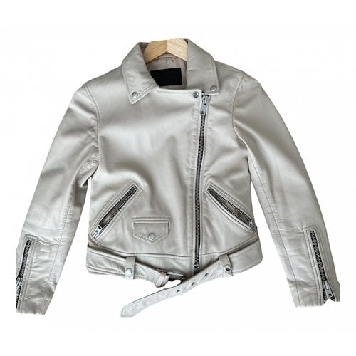 Pre-owned Allsaints Leather Biker Jacket In Beige