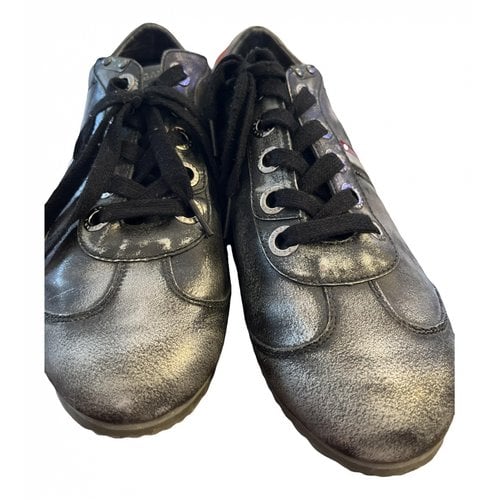 Pre-owned Dolce & Gabbana Leather Low Trainers In Anthracite