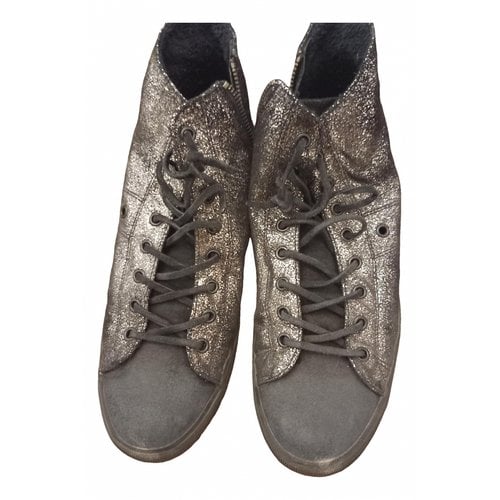 Pre-owned Leather Crown Leather Trainers In Metallic
