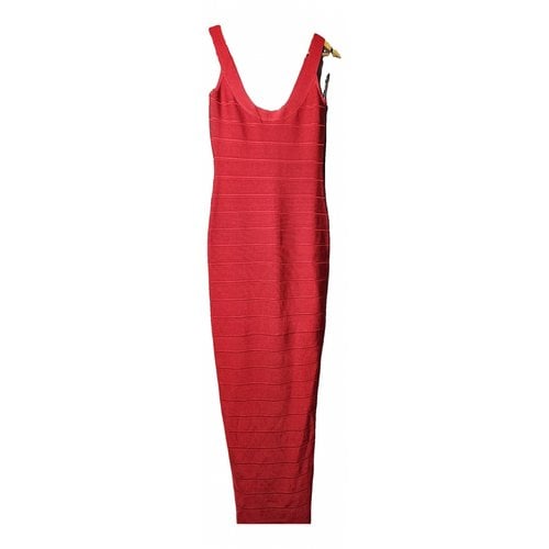 Pre-owned Herve Leger Maxi Dress In Red