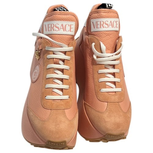 Pre-owned Versace Squalo Leather High Trainers In Pink
