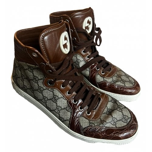 Pre-owned Gucci Exotic Leathers High Trainers In Brown