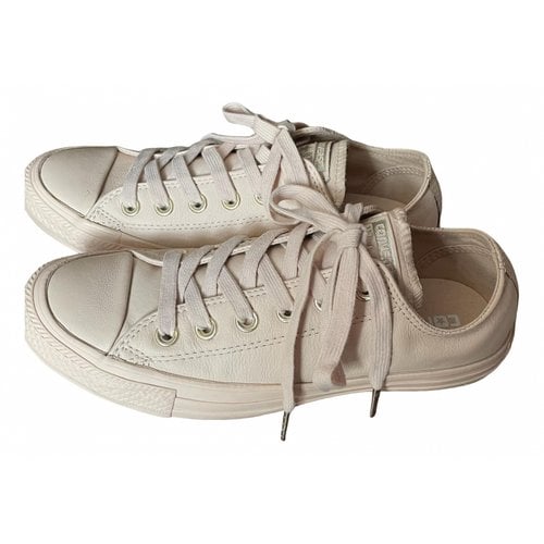 Pre-owned Converse Leather Lace Ups In Beige