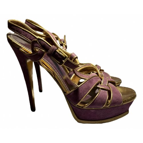 Pre-owned Saint Laurent Tribute Leather Sandals In Purple