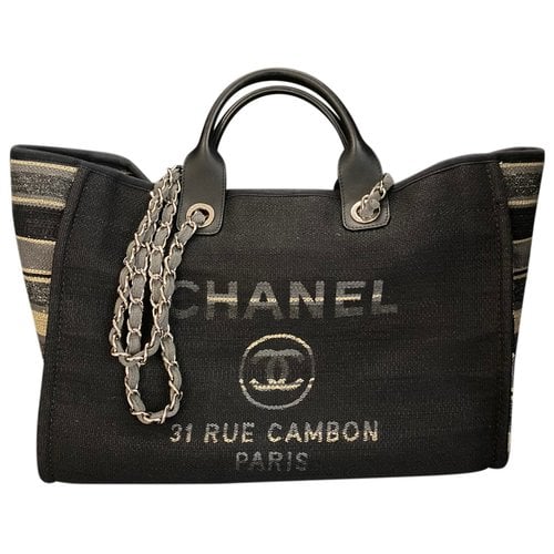 Pre-owned Chanel Deauville Cloth Tote In Grey