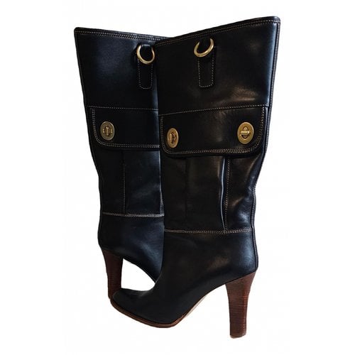 Pre-owned Coach Leather Riding Boots In Black