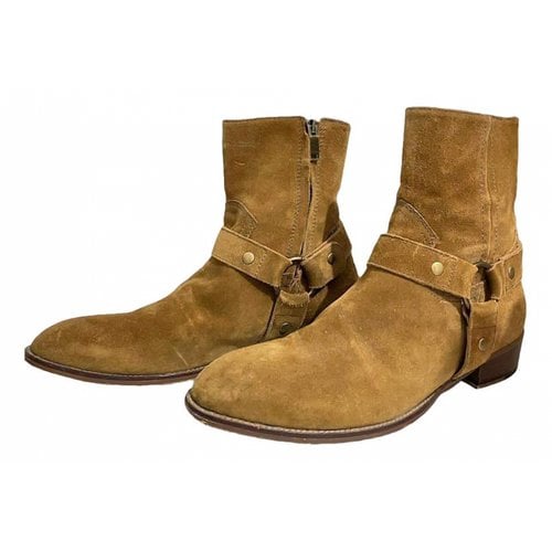 Pre-owned Saint Laurent Wyatt Leather Boots In Brown