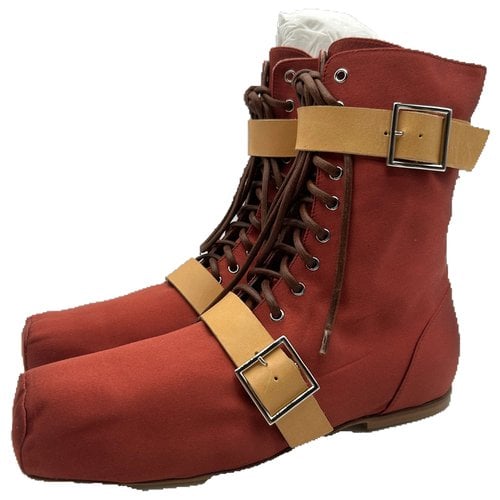 Pre-owned John Galliano Cloth Ankle Boots In Red