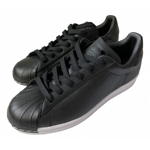 Pre-owned Adidas Originals Superstar Leather Trainers In Black