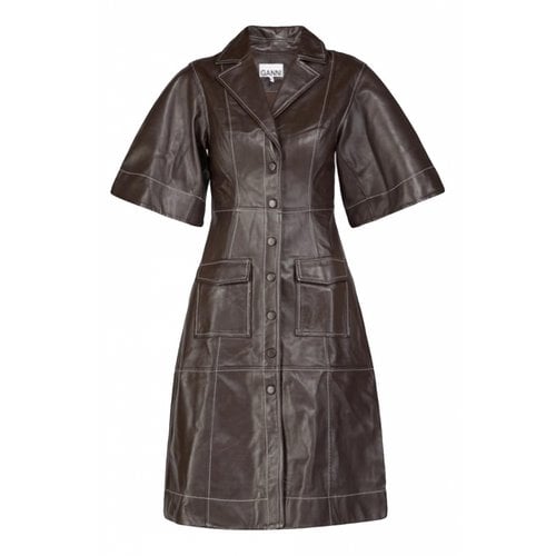 Pre-owned Ganni Leather Mid-length Dress In Brown