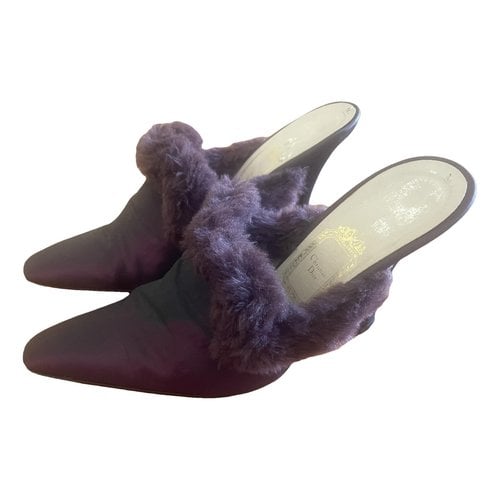Pre-owned Dior Faux Fur Mules & Clogs In Purple