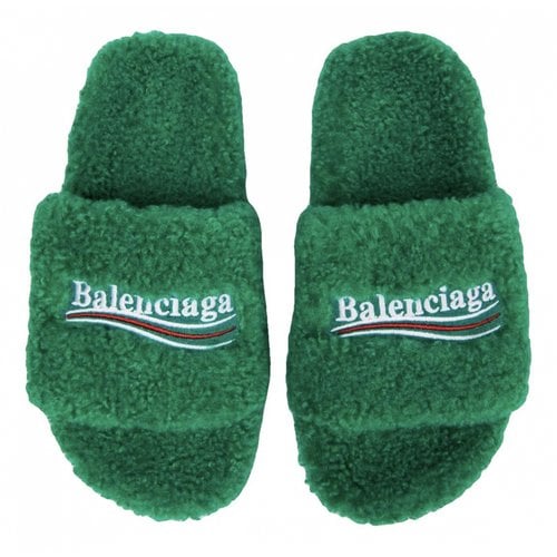 Pre-owned Balenciaga Faux Fur Mules In Green